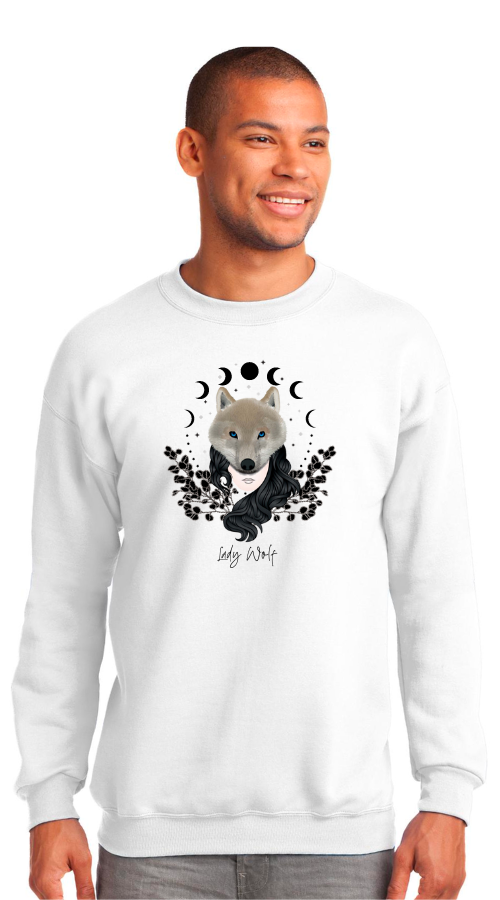 Lady Wolf White Crewneck :: LW107 1
